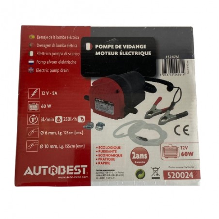 Pompe de vidange moteur 12V 60W avec fusible 10A